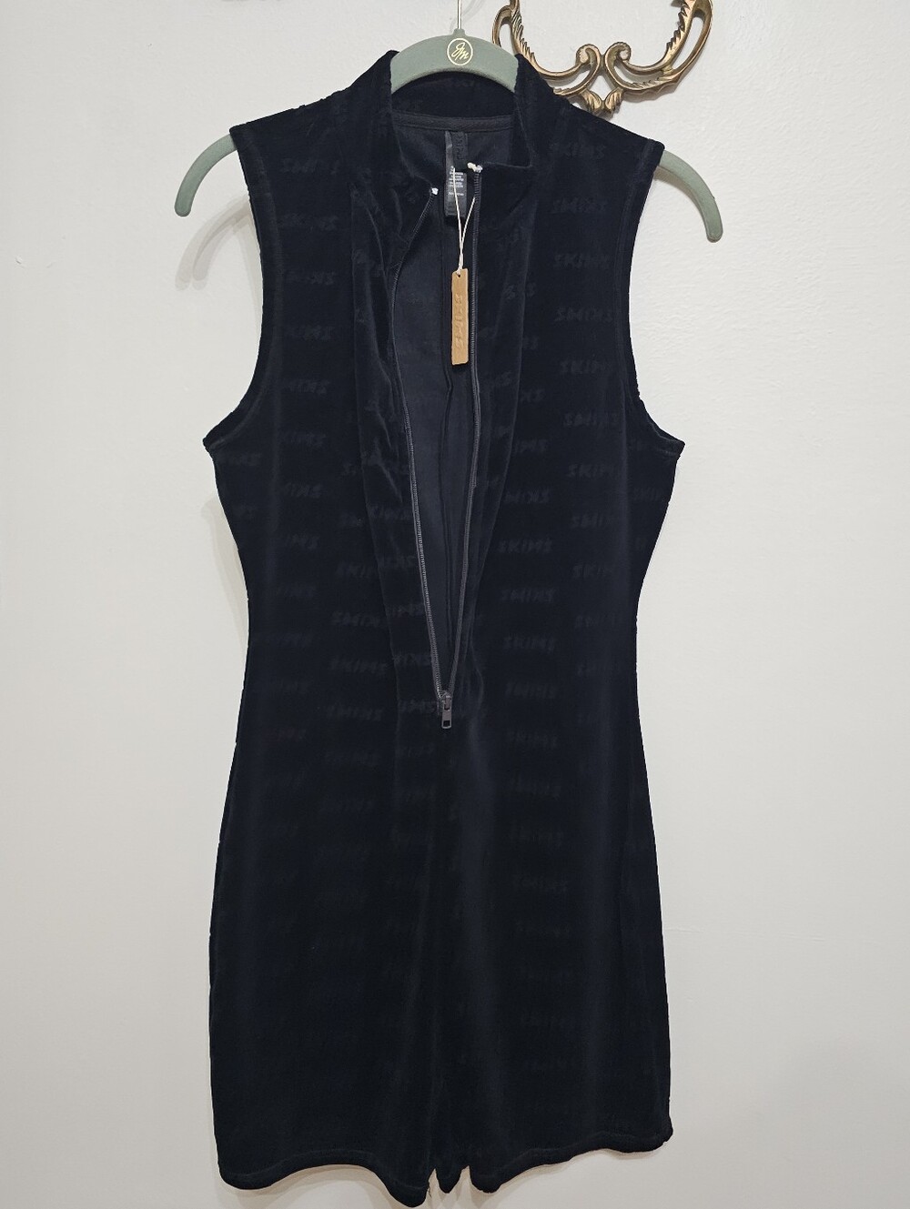 SKIMS Black Sleeveless Zip Front Swim Coverup Romper